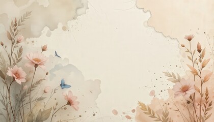 Soft pastel floral design with delicate butterflies in a tranquil natural setting