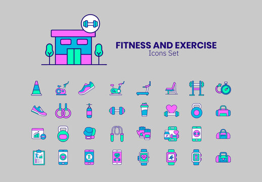 Pink and Green Fitness Icons Exercise Icons Gym Set
