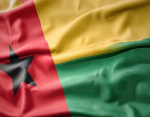 Obraz premium Vibrant Guinea-Bissau flag waving with luxurious satin texture - Patriotic and cultural symbol