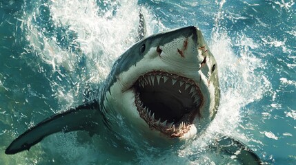 Great white shark hand drawing vintage engraving illustration