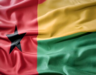 Obraz premium Vibrant Guinea-Bissau flag waving with luxurious satin texture - Patriotic and cultural symbol