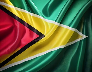 Vibrant Guyana flag waving with luxurious satin texture - Patriotic and cultural symbol