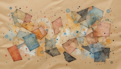 Abstract composition of colorful geometric shapes blending harmoniously on a textured background