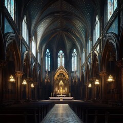 Fototapeta premium Elaborate Church Interior with Golden Accents