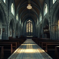 Fototapeta premium Interior of church with sunlight and architecture