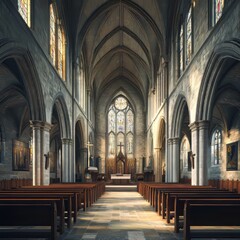 Fototapeta premium Grand Cathedral Interior with Stained Glass