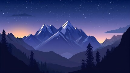 Night mountain range sunrise landscape