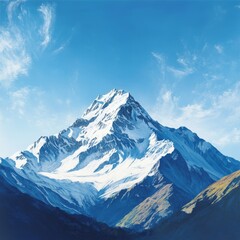 Fototapeta premium Mountain landscape with snow and clear blue sky. Vector illustration.