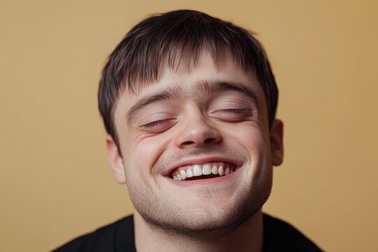 Young adult male with a joyful smile, looking directly at the camera.