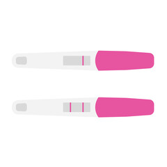 Pair of pregnancy tests flat icon. Positive, negative 2 lines pregnancy test kits vector isolated on white background. Pregnant, childbirth concept. Child birth motherhood planning. Future mother.