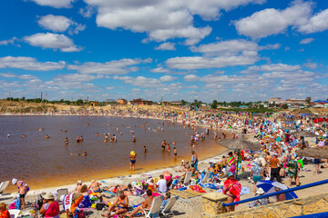 Beach on the salt lake in Sol-Iletsk, Orenburg region