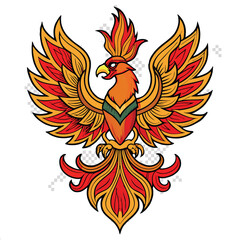 A vibrant embroidered patch of a majestic phoenix rising from flamesIllustrator Artwork
