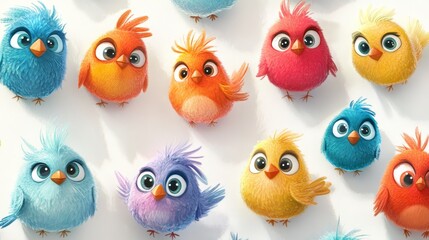 Fototapeta premium Set of spring birds. Different birds. Beautiful and cute multi-coloured birds. Vector cartoon illustration in childish style. Images are isolated on white. 