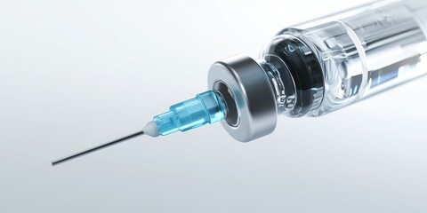Close up image of a syringe containing blue liquid, possibly medicine or vaccine.