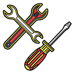 Colorful Embroidered Patches of Crossed Wrench and Screwdriver