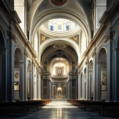 Fototapeta premium Grand church interior with columns and arches