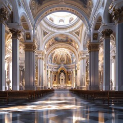 Fototapeta premium Ornate Cathedral Interior with Golden Details