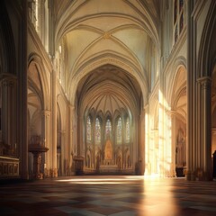 Fototapeta premium Grand Cathedral Interior with Stained Glass