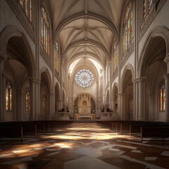 Fototapeta premium Cathedral Interior with Stained Glass
