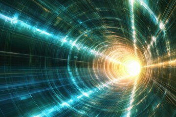 Fototapeta premium Time warp effect with glowing energy vortex and futuristic light streaks.