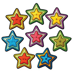 Colorful embroidered star patches in various colors and designs Illustrator Artwork