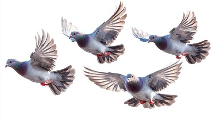 Obraz premium Flying pigeons. Flock (flight) of birds. Free birds isolated on a white background