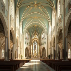 Fototapeta premium Majestic church interior with grand arches