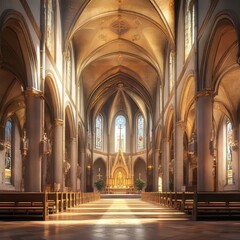 Fototapeta premium Grand Cathedral Interior With Golden Light