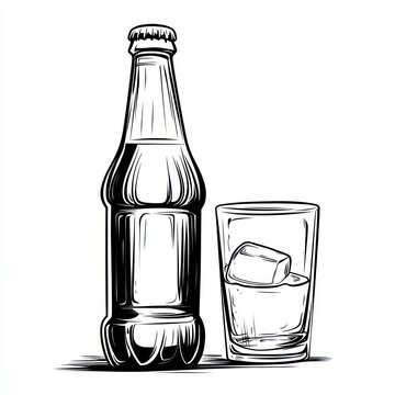 recommend clip art: Bottle & Drink A drawing of a bottle beside ice water, for illustration, design