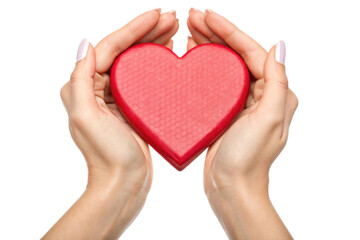 Hands with a red heart for love, cut out