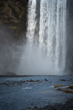 Powerful Waterfall Cascade with Mist &ndash; Nature Background with Copy Space