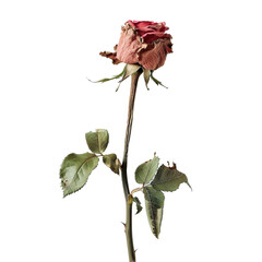 Withered Red Rose on Black Background isolated PNG on transparent background
