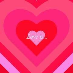 Love is. Happy Valentines web banner. Modern abstract art design with heart and geometric shapes.