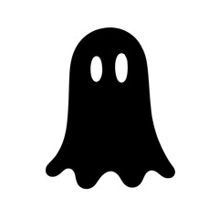Minimalist black silhouette of a ghost with rounded head and hollow eyes