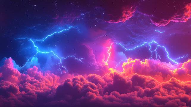 Abstract neon backgroun with stormy clou glowing with bright light weather phenomenon illustration. Weather Phenomena. Illustration