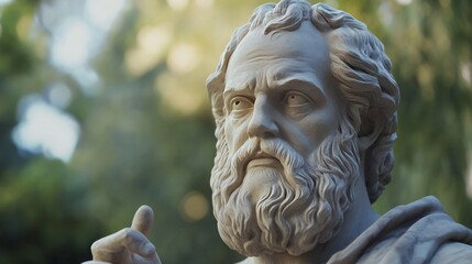 The only true wisdom is in knowing you know nothing." â€“ Socrates Expression: A calm, contemplative look, eyes slightly narrowed in thought, maybe a gentle nod