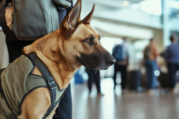 Police Dog Sniffing Luggage at Airport Security Checkpoint