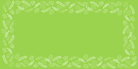 Beautiful white frame with Easter eggs composition. Decorative element for design invitation, banner, greeting card