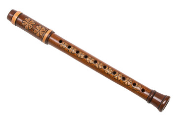 Intricately carved wooden flute for music, cut out