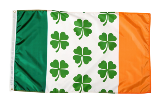 Irish flag with shamrocks and colors, cut out