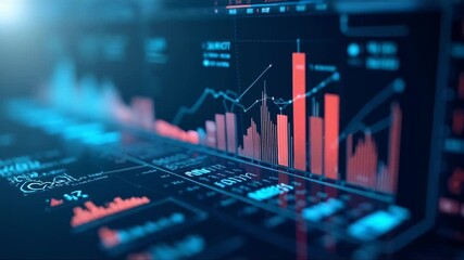 Graph with red and blue lines showing the stock market. The red lines are the ones that are going down - Powered by Adobe