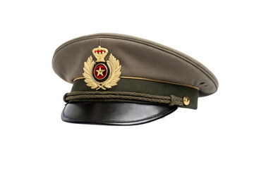Emblemed military cap on white, cut out