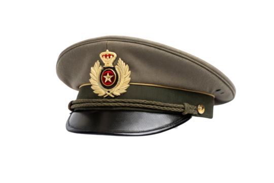 Emblemed military cap on white, cut out