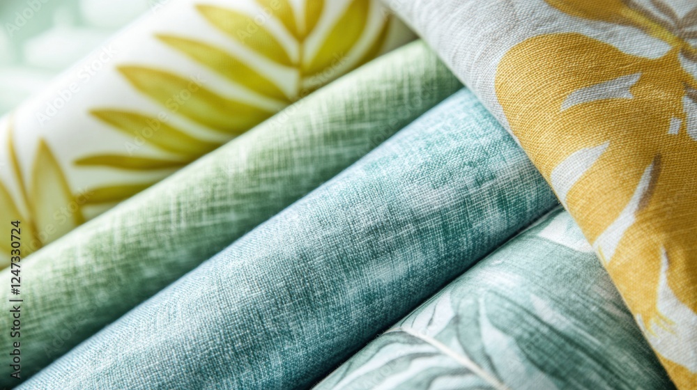 Poster collection of vibrant tropical patterns in light summer fabrics perfect for warm weather styles and 