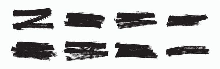  Set of Hand-Painted Brush Strokes, Black set paint, ink brush, brush strokes, brushes, lines, frames, box, grungy. creative brush stroke set isolated on a white background.