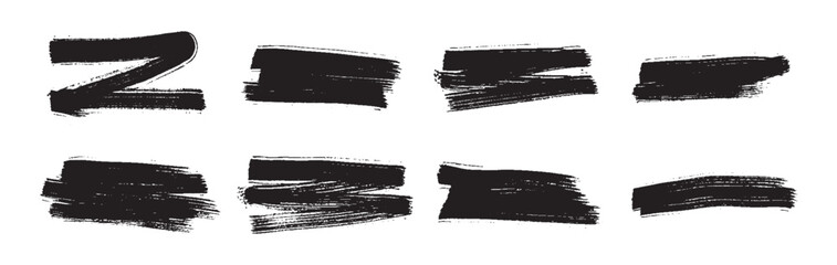  Set of Hand-Painted Brush Strokes, Black set paint, ink brush, brush strokes, brushes, lines, frames, box, grungy. creative brush stroke set isolated on a white background.