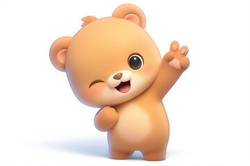 Cute teddy bear winking on white background
