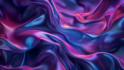 Fototapeta premium Fluid silk fabric in vibrant hues of purple, pink, and blue. Luxurious texture and rich color create an elegant and dreamy aesthetic.