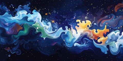 Abstract Cosmic Waves Swirling Nebulae Painting