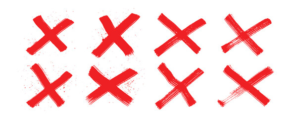 Obraz premium Hand-Painted Red X Marks Set – Brushstroke Cross Symbols Isolated on Transparent Background